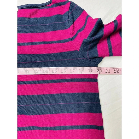Talbots 100% Cotton Tunic Sweater Womens Sz L Knit Stripes Side Slit Purple Blue - Picture 7 of 8